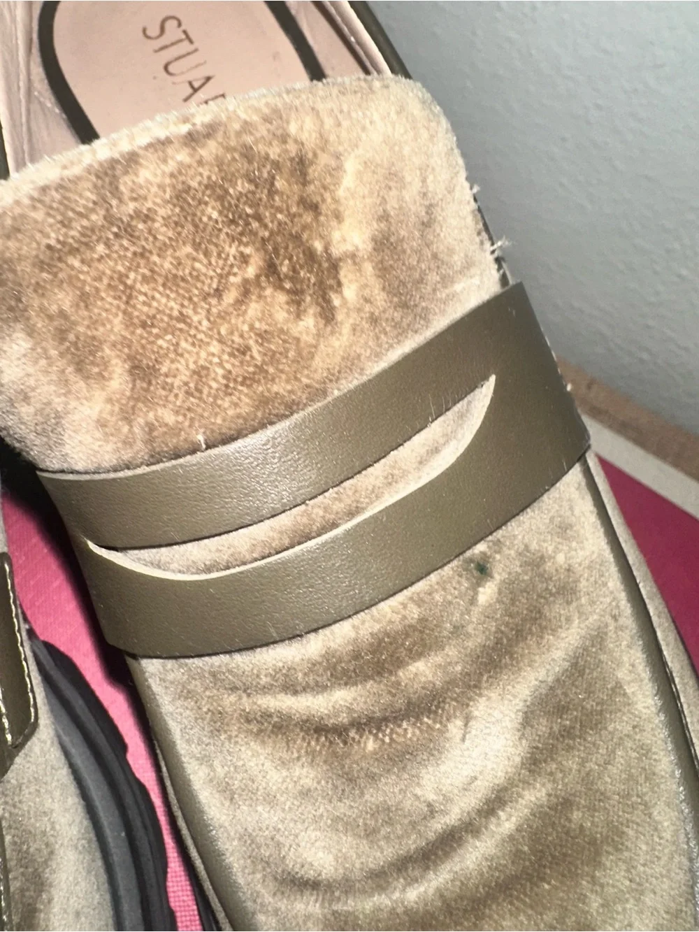 Stuart Weitzman Soho Olive Velvet Lug Sole Loafers